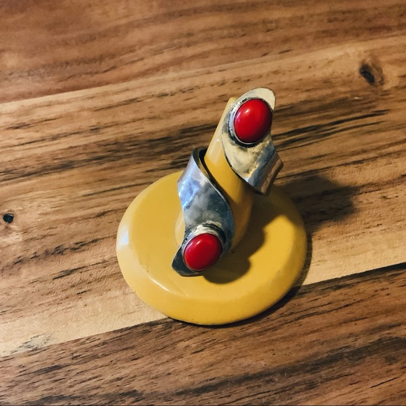 Mixed Metal Red Coral Ring - Picture 2 of 9